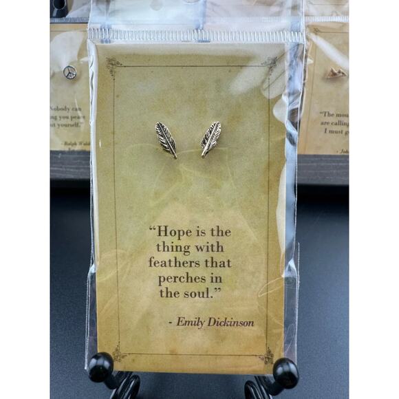 Bookish Quote Earrings - Gold Feather Emily Dickinson - Picture 1 of 3